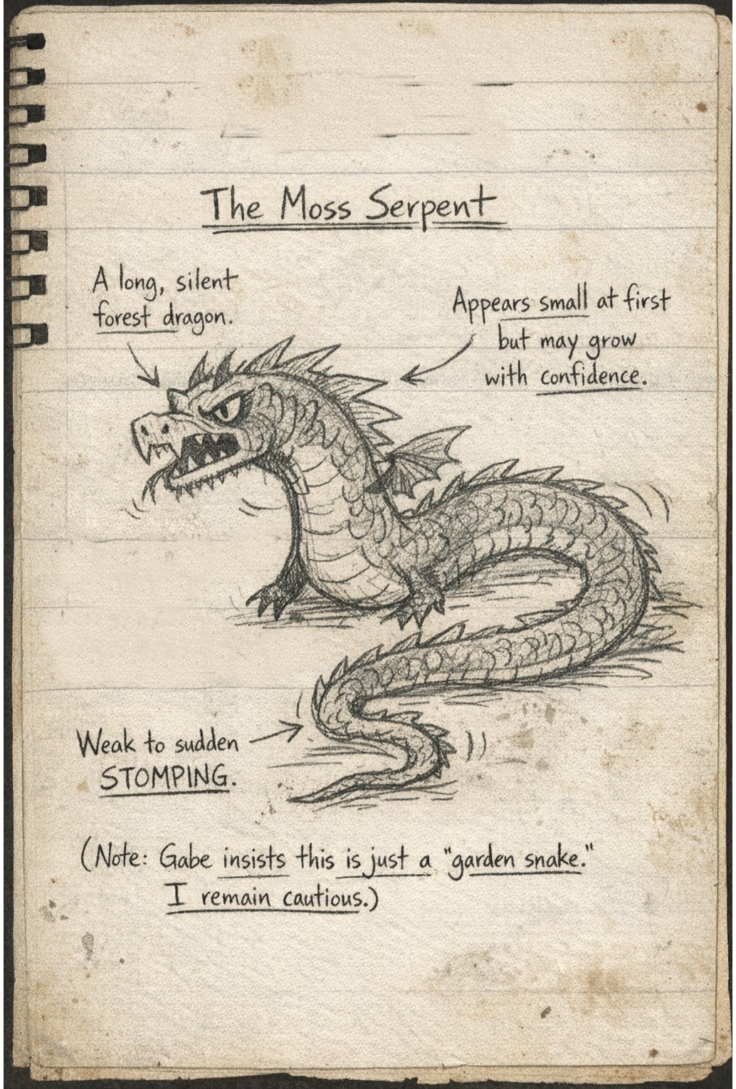 Alex's drawing of the Moss Serpent